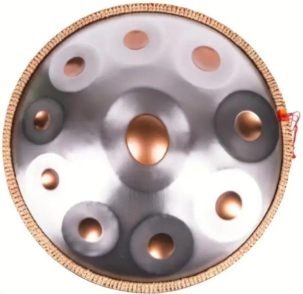 Autentický Handpan D Minor 440 Hz 10 tónů 56 cm Stříbrný/zlatý