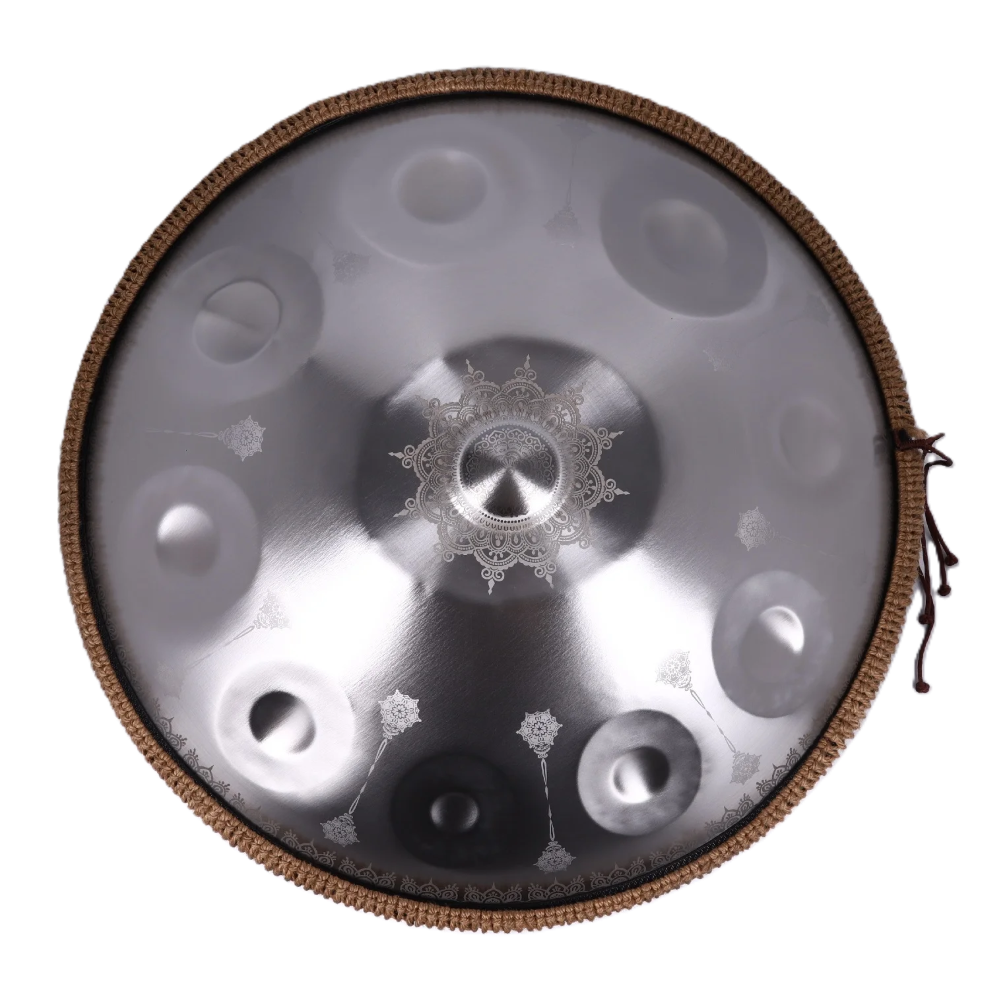 Autentický Handpan Mandala D Moll 432 Hz 10 tónů 56 cm Stříbrný