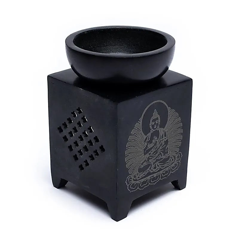 Aroma lampa z mramoru Buddha - černá, výška 11 cm