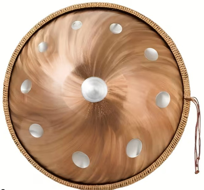 Autentický Handpan D Kurd Minor 440hz 10 tónů 56 cm Zlato/Stříbro