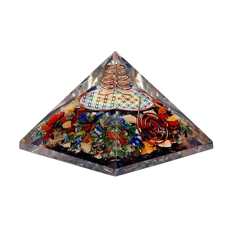 Čakrová pyramida Květ života s křišťálovým hrotem