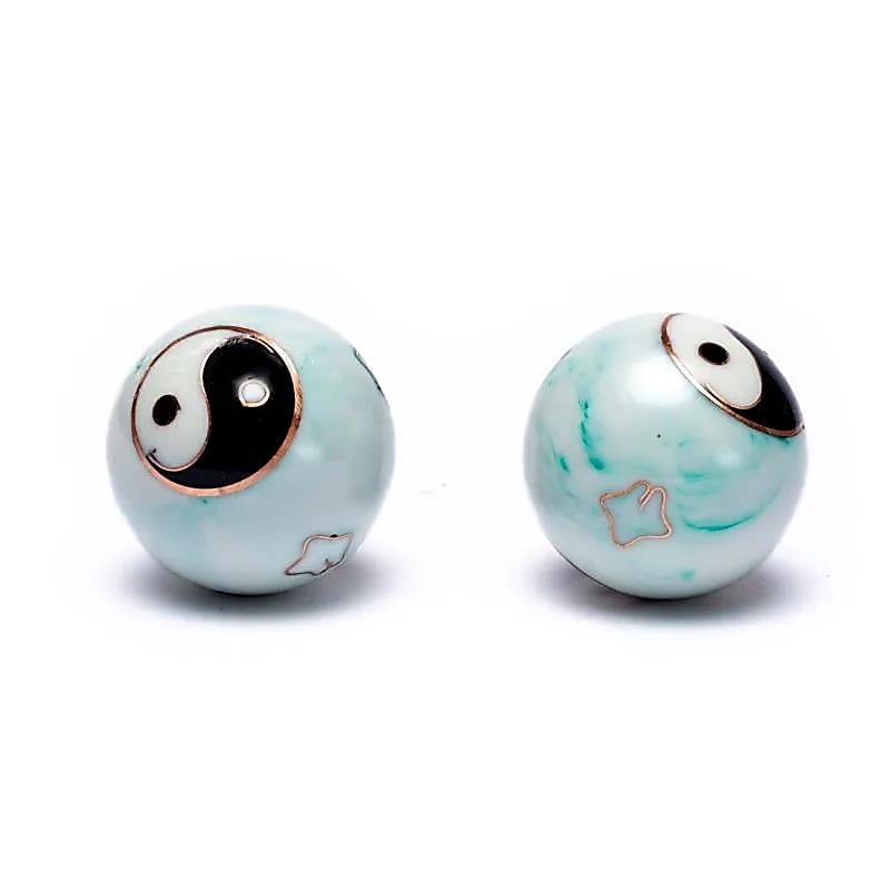 Čínské meditační gigary (Baoding Balls) Yin Yang White/Green Marbled - 3,5 cm