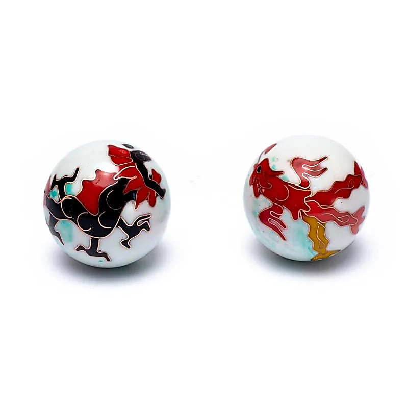 Čínské meditační koule (Baoding Balls) Dragon & Fénix bílé  - 3,5 cm