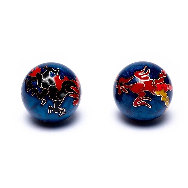 Čínské meditační koule (Baoding Balls) Dragon & Fénix tmavo modré - 3,5 cm