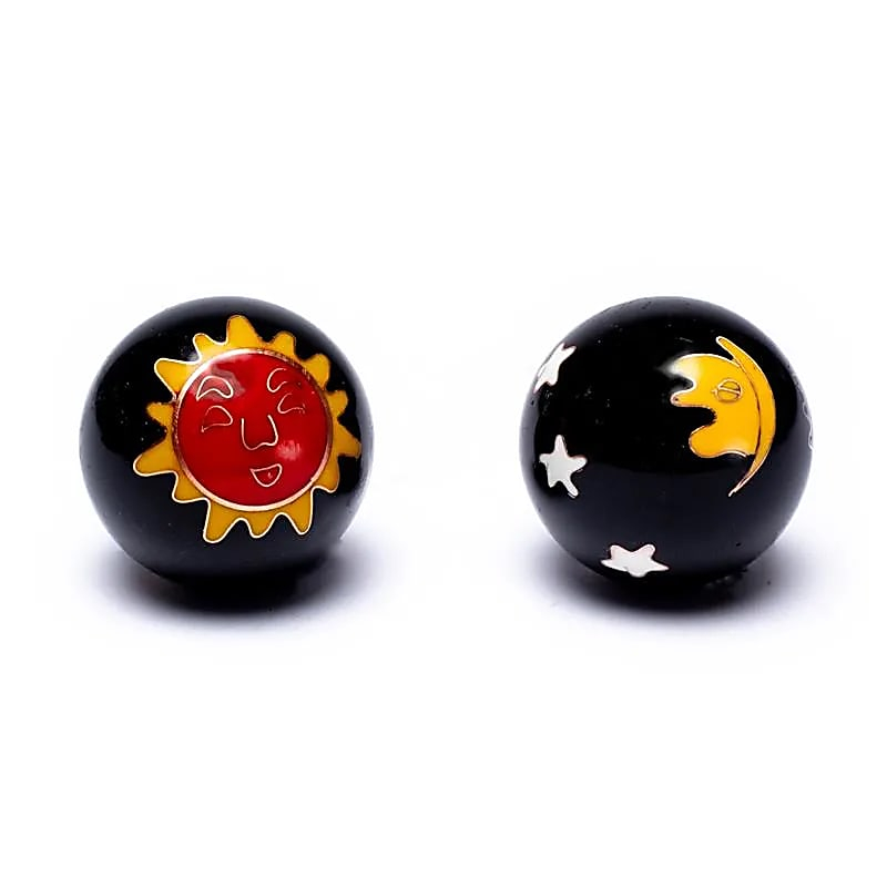 Čínské meditační kuličky (Baoding balls) Slunce & Měsíc černé - 3,5cm