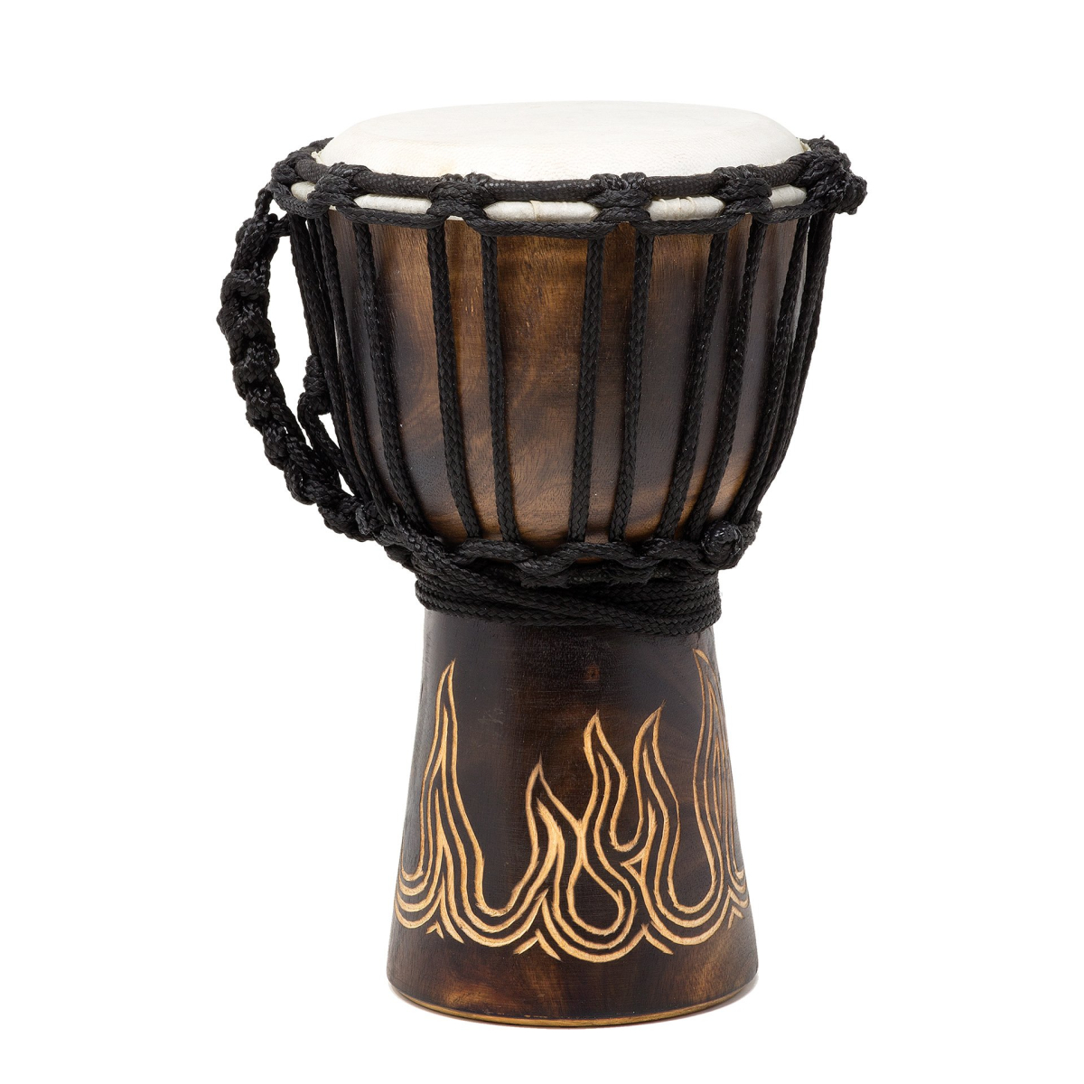 Djembe s vyřezávaným plamenem - mahagon 25cm