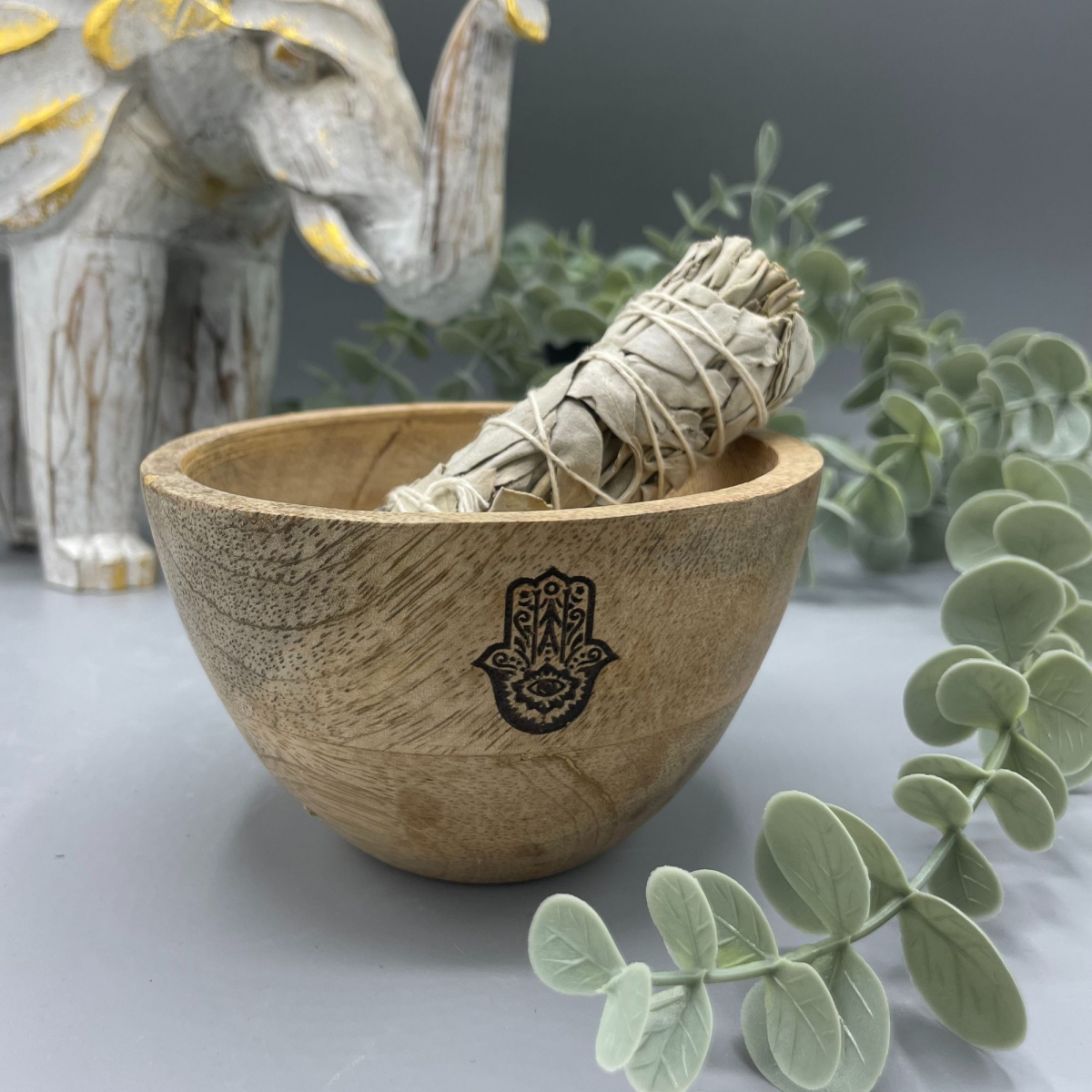 Dřevěná rituální miska Hamsa, 12x7cm
