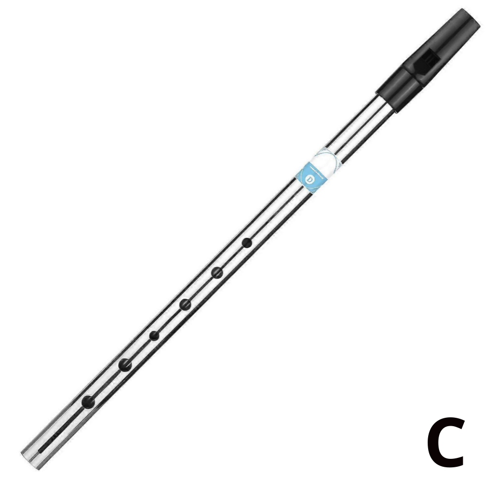 Irská flétna naladěná v C - kovová, stříbrná, 6-děrová