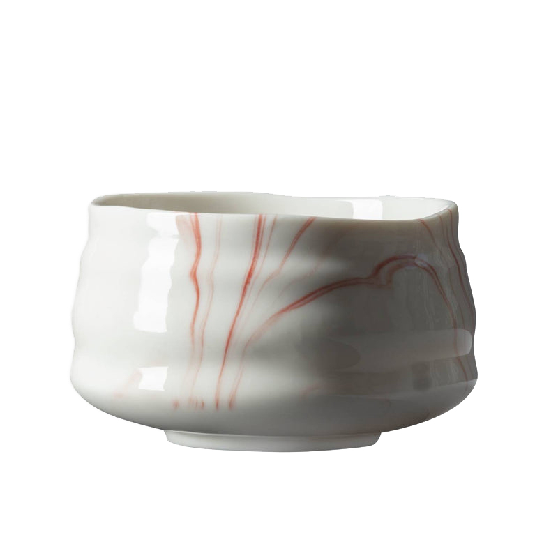 Matcha miska „Momoiro“ (chawan) – bílá s růžovým žílkováním