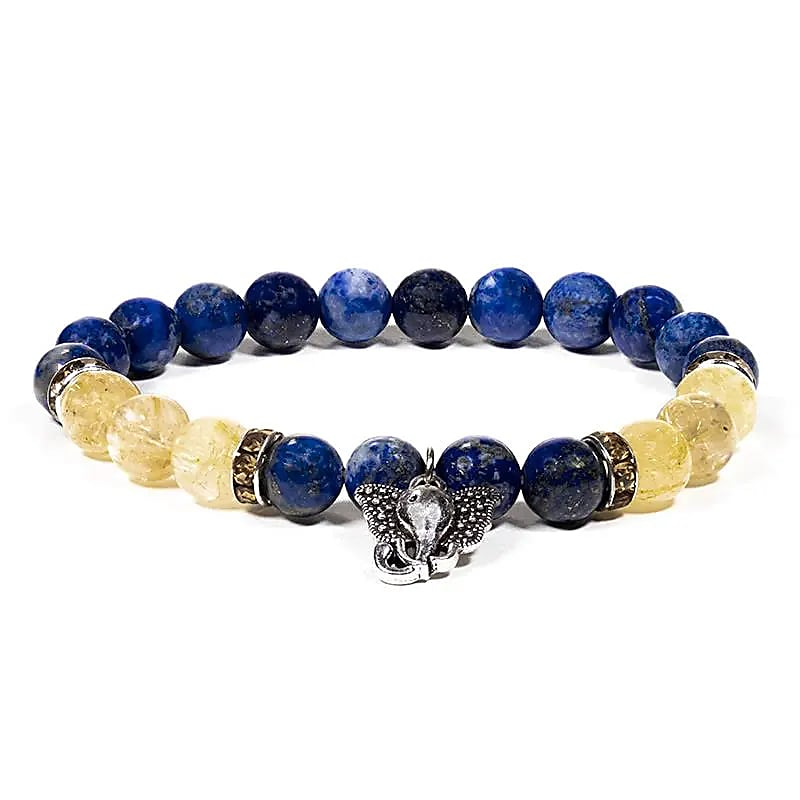 Náramek - Lapis lazuli a průzračný Rutilovaný křemen + Ganéša