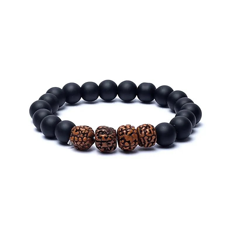 Náramek - Rudraksha a černý onyx, pružný