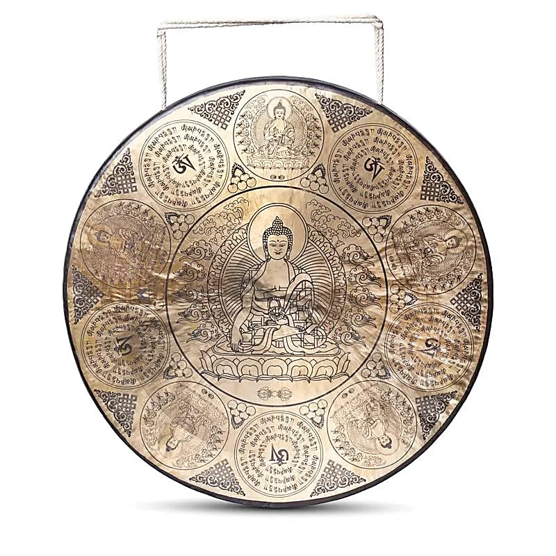 Nepálský gong Buddha Šákjamuni 60 cm – vyrytý meditační gong (9,5 kg)