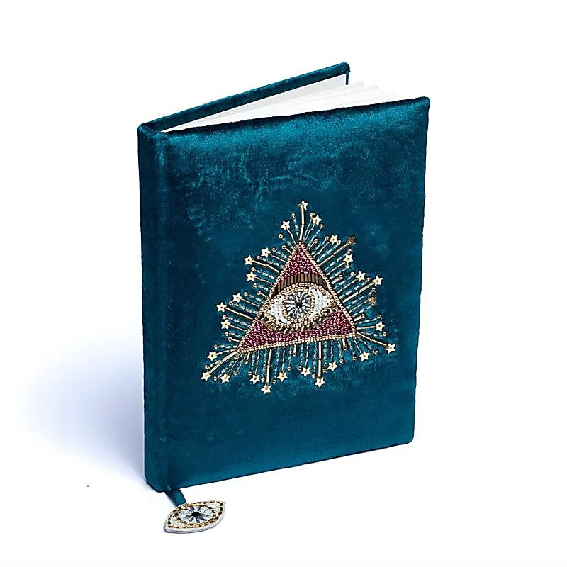 Sametový zápisník – petrolejový s tarotovým okem (20 × 15 cm)