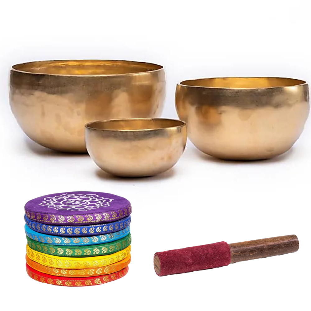 Terapeutická tibetská zpívající miska tón G-432Hz Vishuddi 400-500g set ručně tepaná