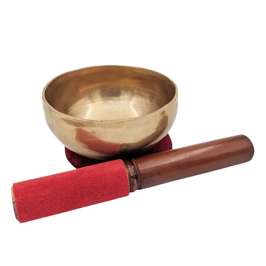 Tibetská zpívající mísa ručně kovaná 300-375g, 10-10.5cm s paličkou a podložkou, Mantrika