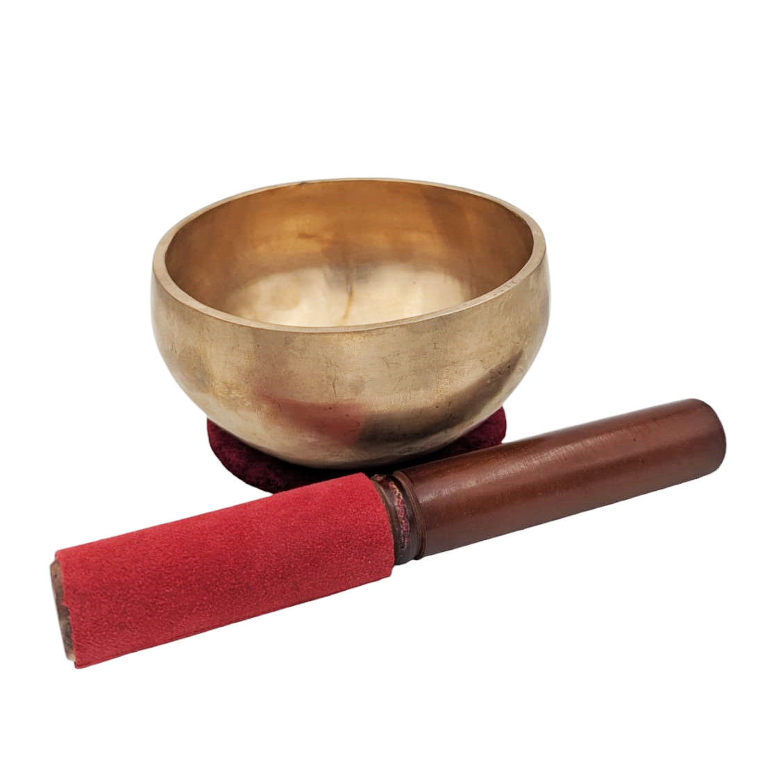 Tibetská zpívající mísa ručně kovaná 400-500g, 12.5cm s paličkou a podložkou, Sattva