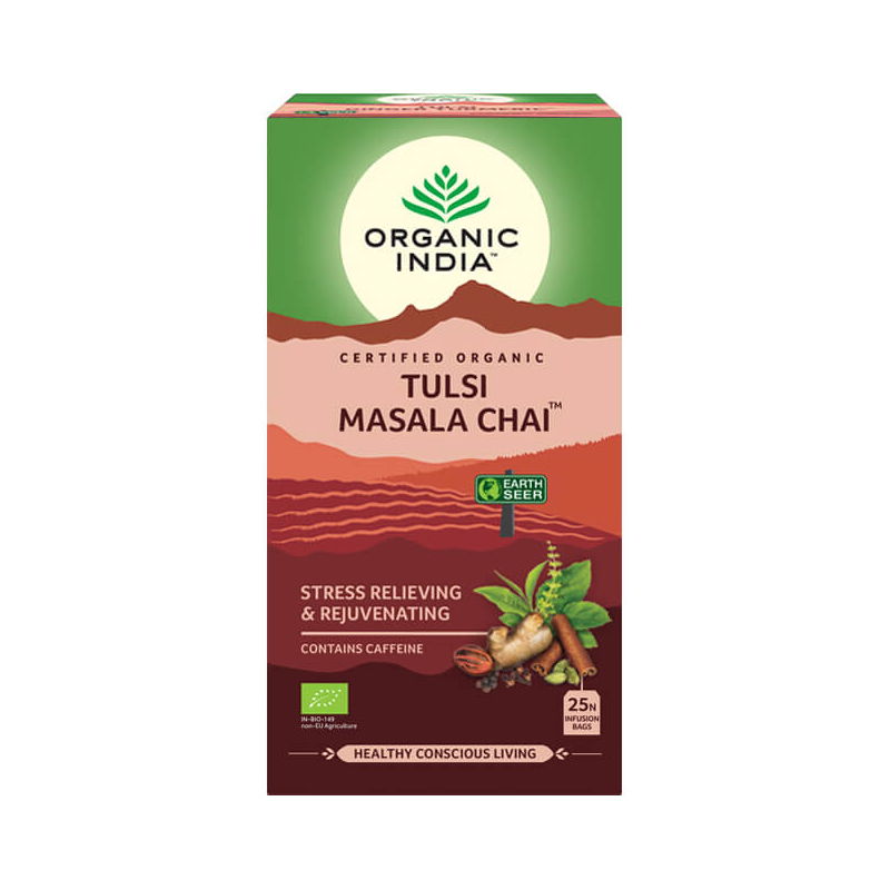 Ajurvédský čaj Tulsi Masala Chai, Organic Indie, 25 sáčků