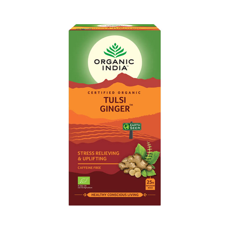 Ajurvédský čaj Tulsi Zázvor, Organic Indie, 25 sáčků