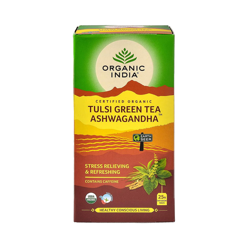 Ajurvédský čaj Tulsi Zelený čaj Ashwagandha, 25 sáčků
