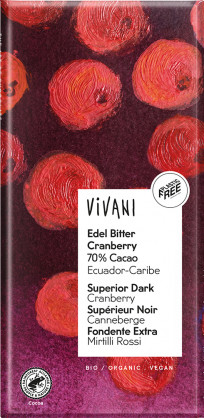 Čokoláda hořká s kousky brusinek 100g Vivani